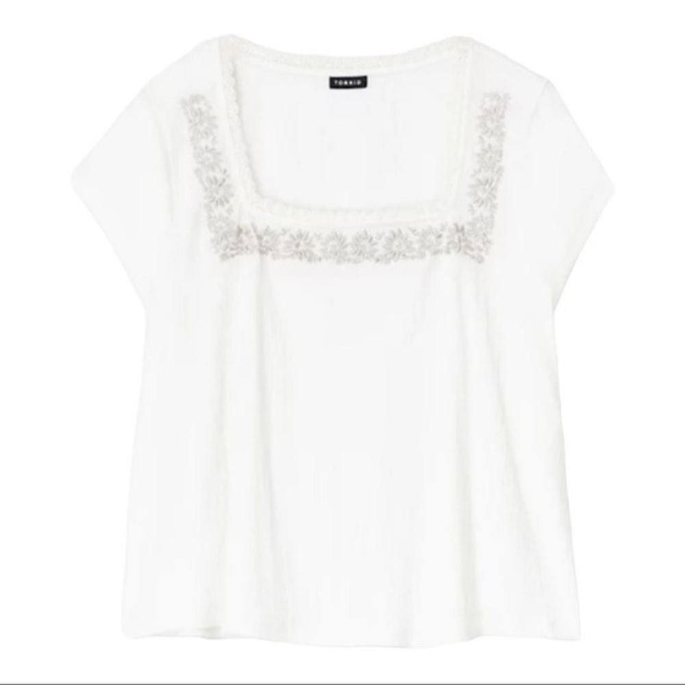 TORRID IVORY CREPE EMBROIDERED TOP